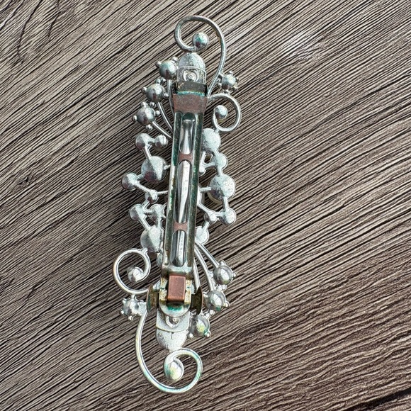 Vintage Elegant Silver and Pearl Rhinestone Hair Clip Barrette - Picture 2 of 5